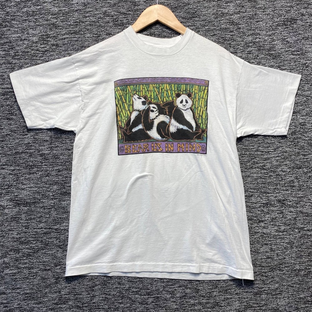Human-i-Tees Panda Bear T Shirt Mens XL White Bear Us In Mind Graphic Vintage 90